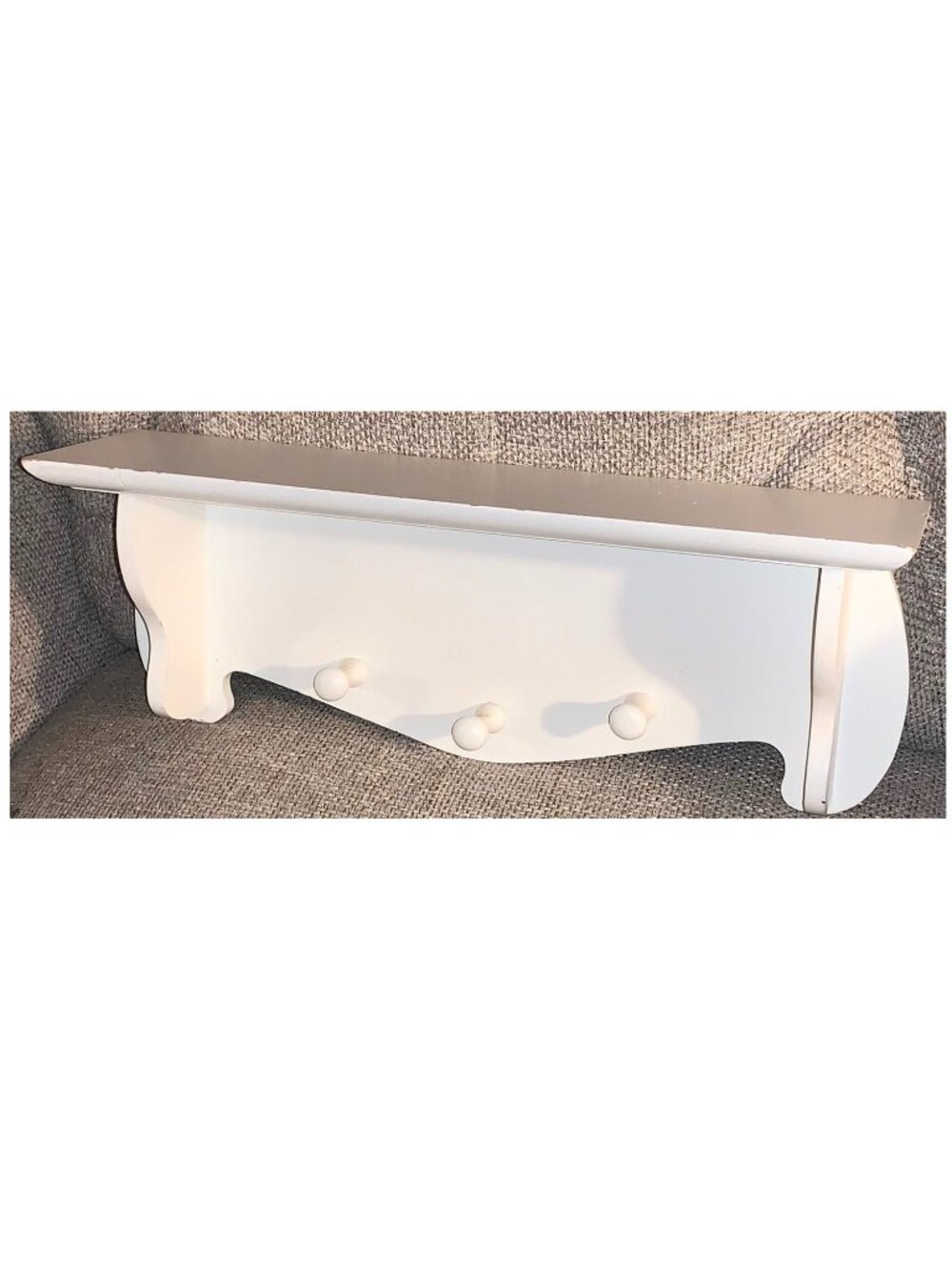 White Particle Board Wood Wall Hanging Shelf w/ 3 Pegs (16" long)